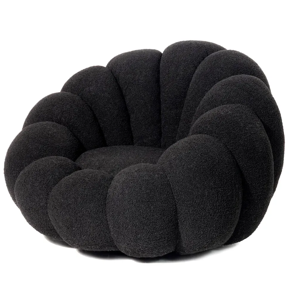 Fauteuil design coquillage Arielina Tissu bouclette Noir