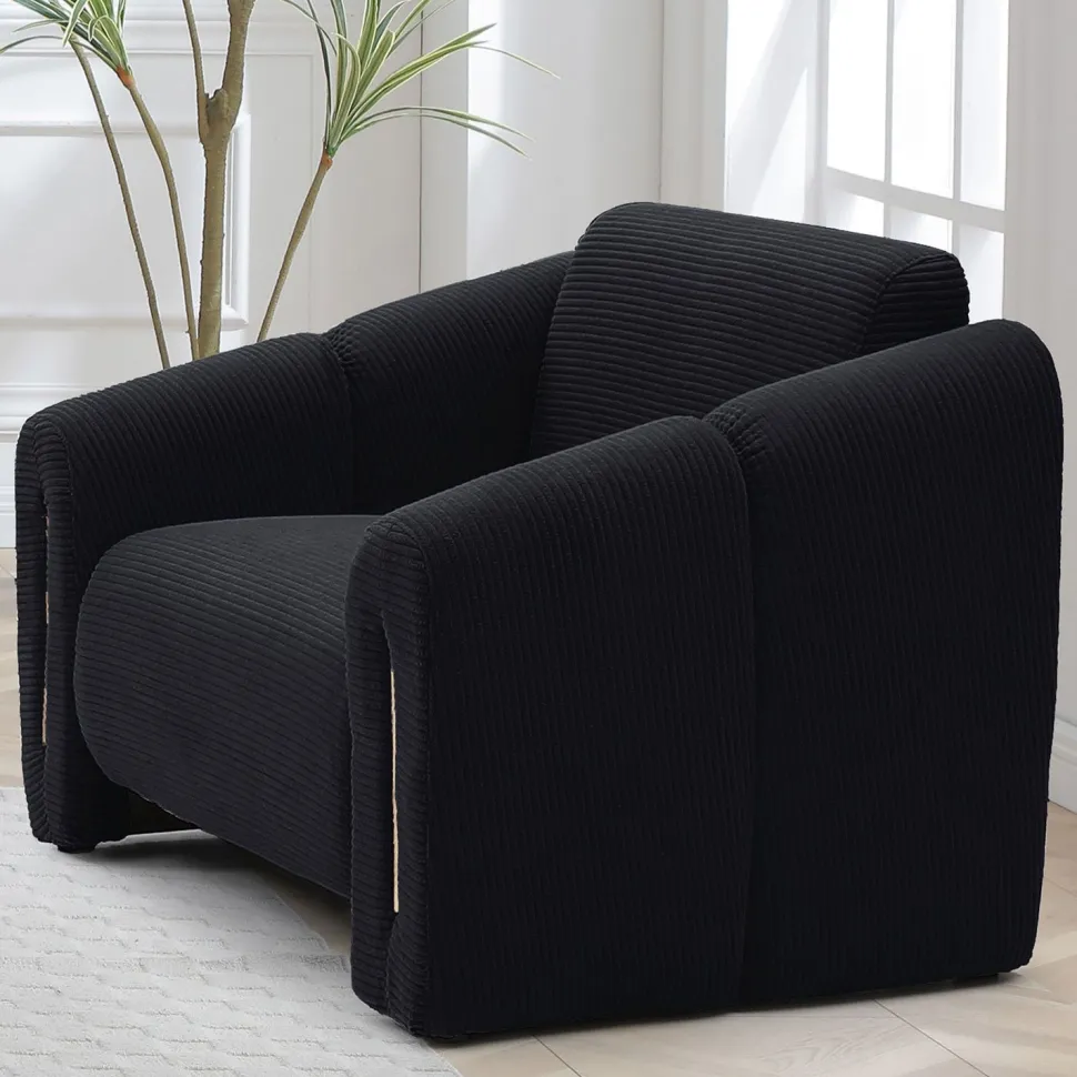 Fauteuil design Maximilien Métal doré et Velours côtelé Noir