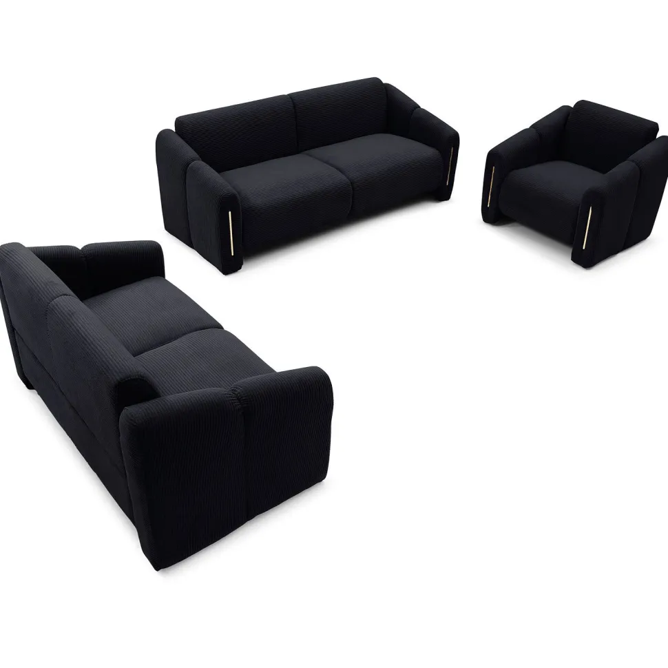 Fauteuil design Maximilien Métal doré et Velours côtelé Noir