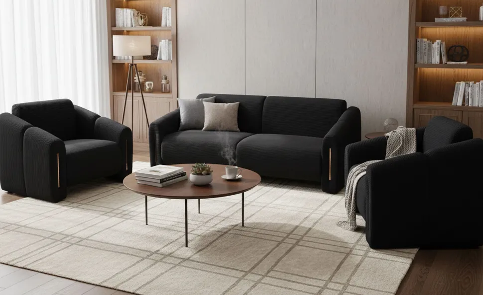 Fauteuil design Maximilien Métal doré et Velours côtelé Noir