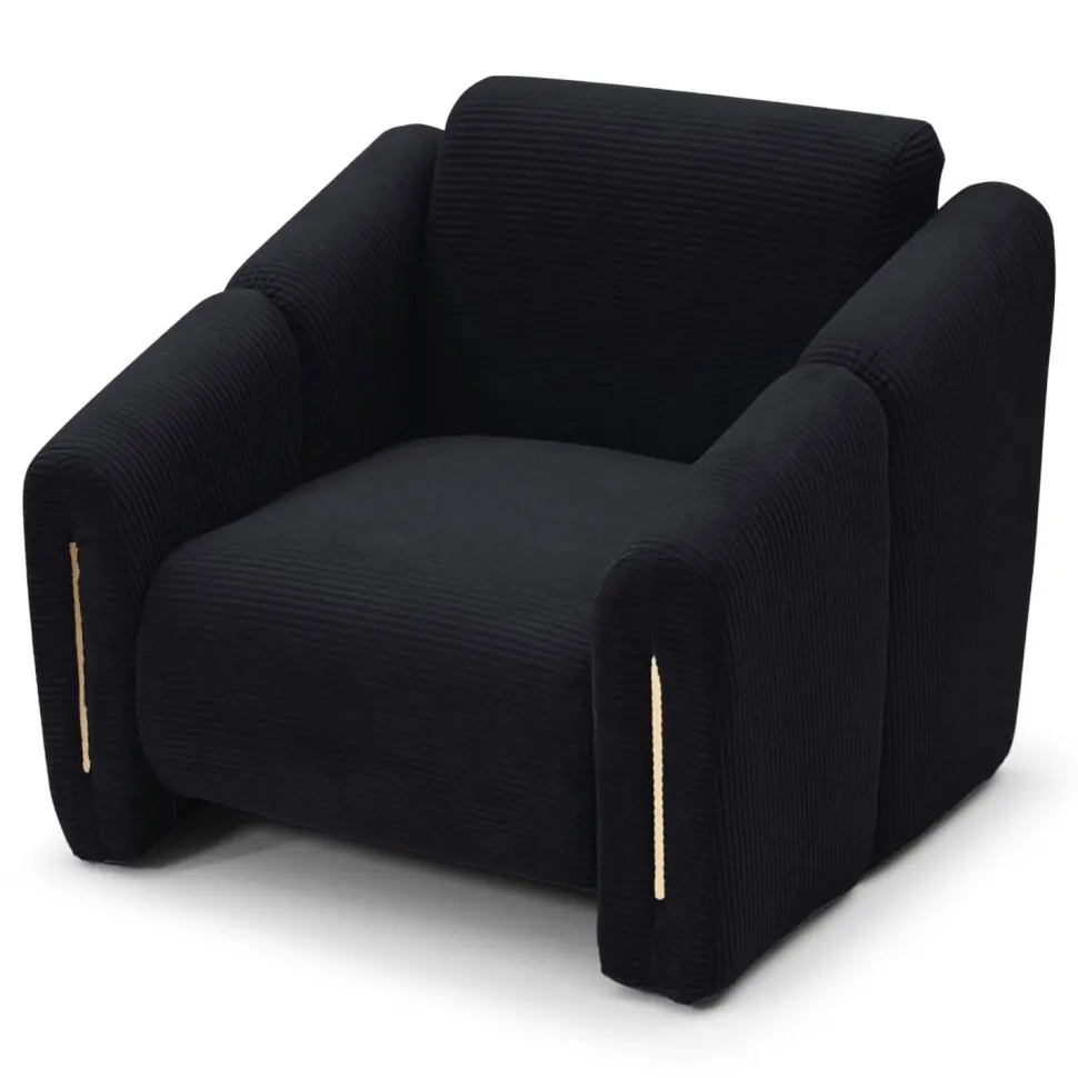 Fauteuil design Maximilien Métal doré et Velours côtelé Noir