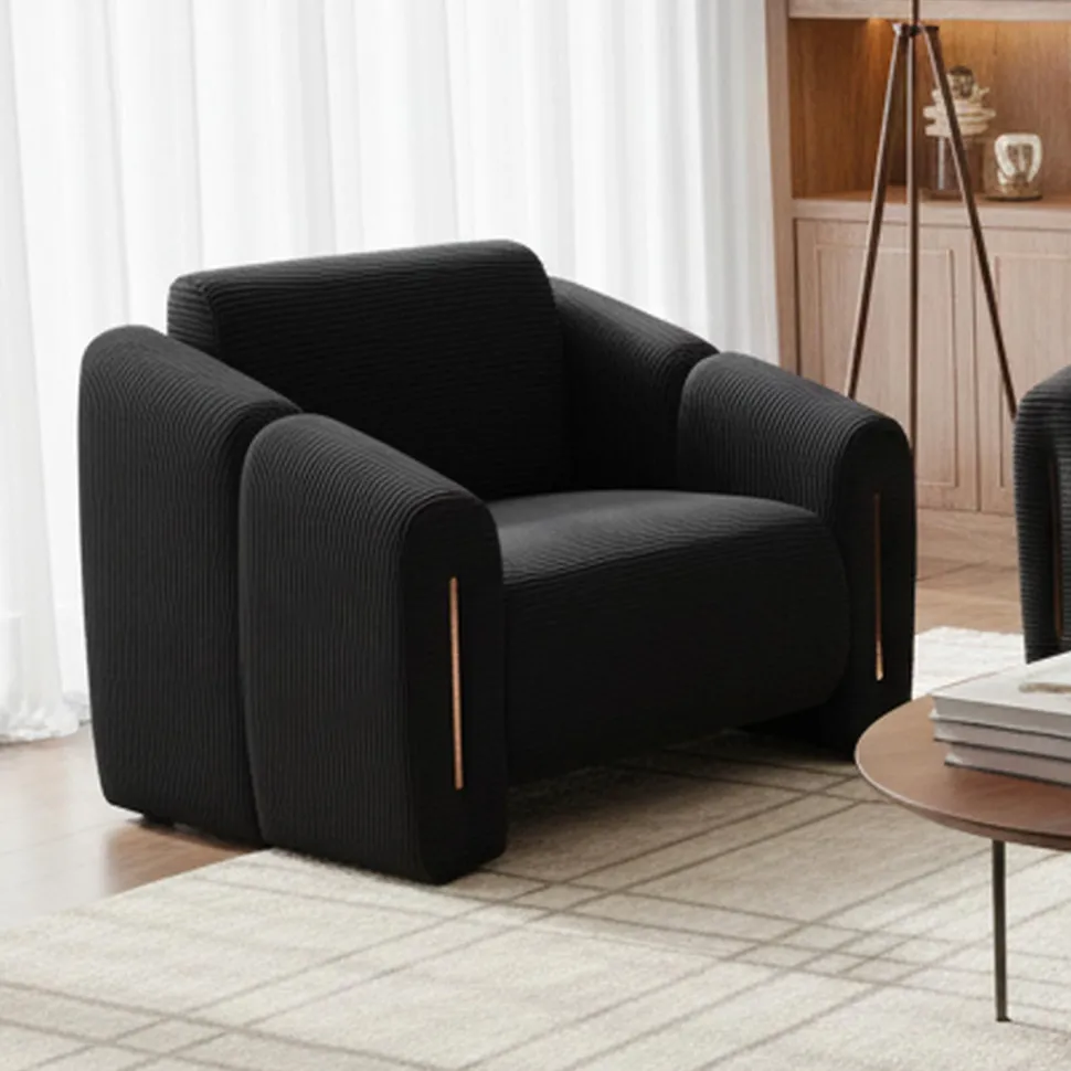 Fauteuil design Maximilien Métal doré et Velours côtelé Noir