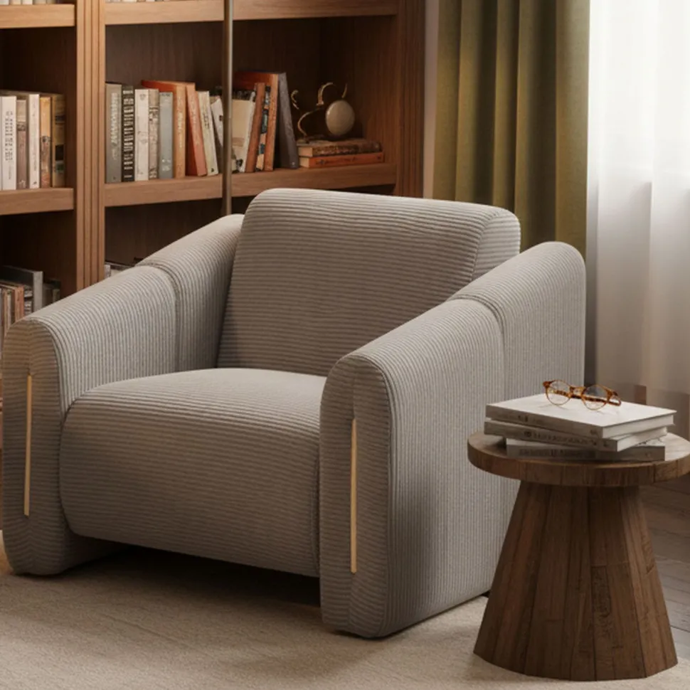 Fauteuil design Maximilien Métal doré et Velours côtelé Taupe