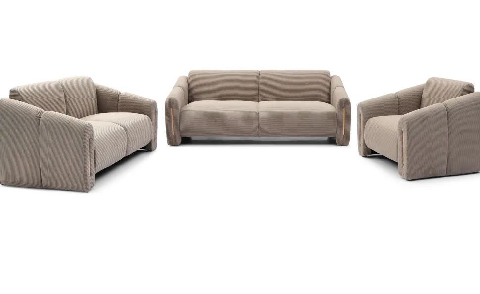 Fauteuil design Maximilien Métal doré et Velours côtelé Taupe