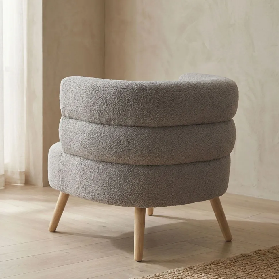 Fauteuil design scandinave arrondi Riviani Tissu bouclette Gris