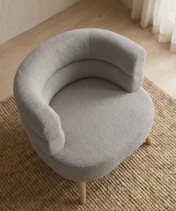 Fauteuil design scandinave arrondi Riviani Tissu bouclette Gris