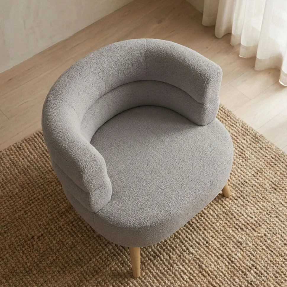 Fauteuil design scandinave arrondi Riviani Tissu bouclette Gris