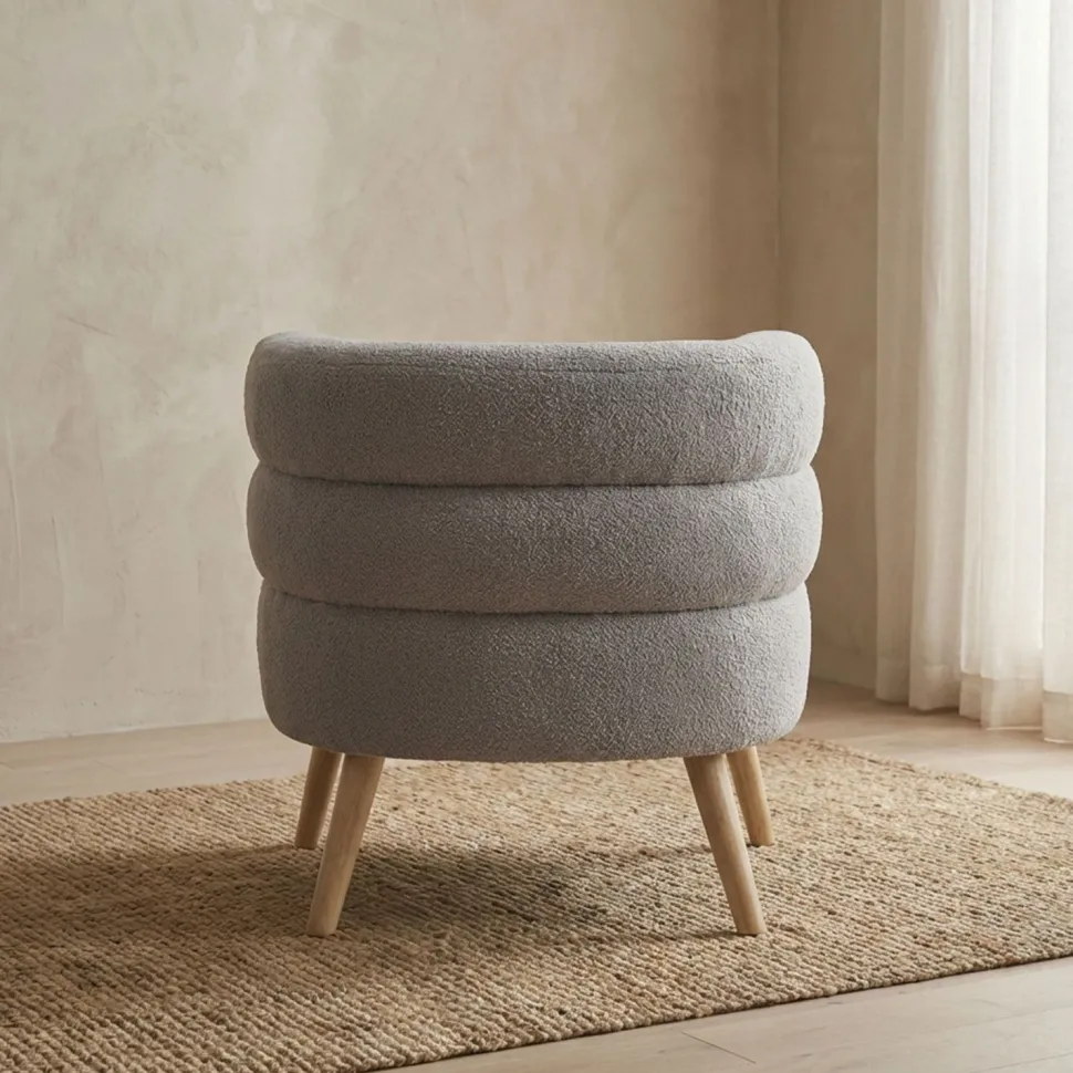Fauteuil design scandinave arrondi Riviani Tissu bouclette Gris