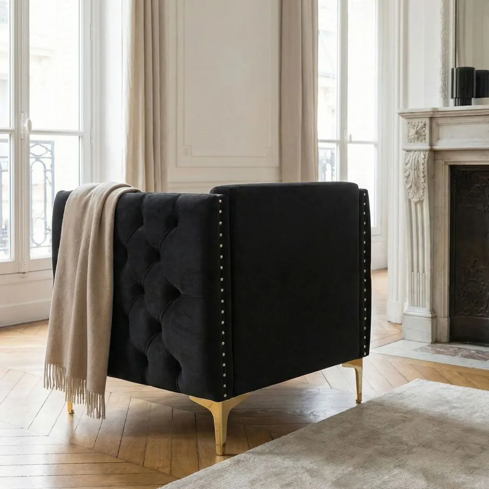 Fauteuil Joshua Velours Noir
