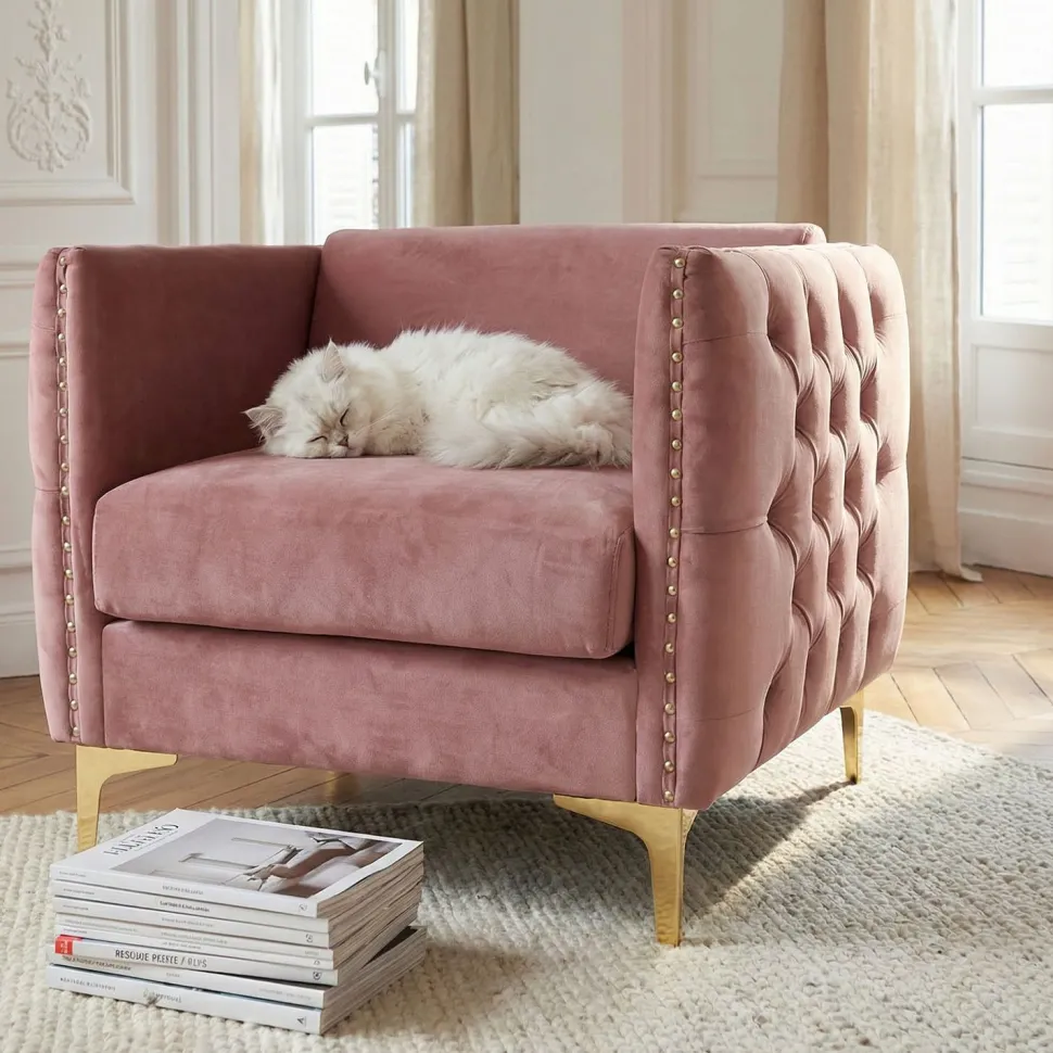 Fauteuil Joshua Velours Rose