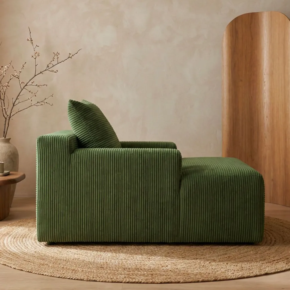 Fauteuil lounge style méridienne Rodin Velours côtelé Vert