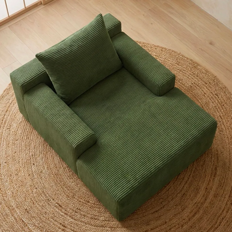 Fauteuil lounge style méridienne Rodin Velours côtelé Vert