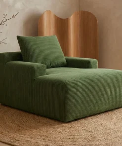 Fauteuil lounge style méridienne Rodin Velours côtelé Vert