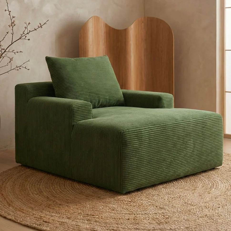 Fauteuil lounge style méridienne Rodin Velours côtelé Vert