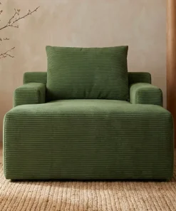 Fauteuil lounge style méridienne Rodin Velours côtelé Vert