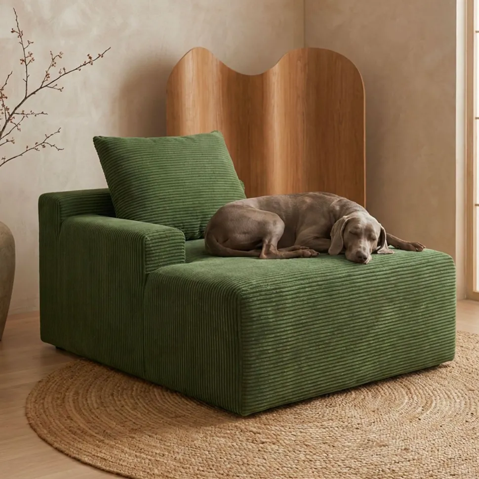 Fauteuil lounge style méridienne Rodin Velours côtelé Vert