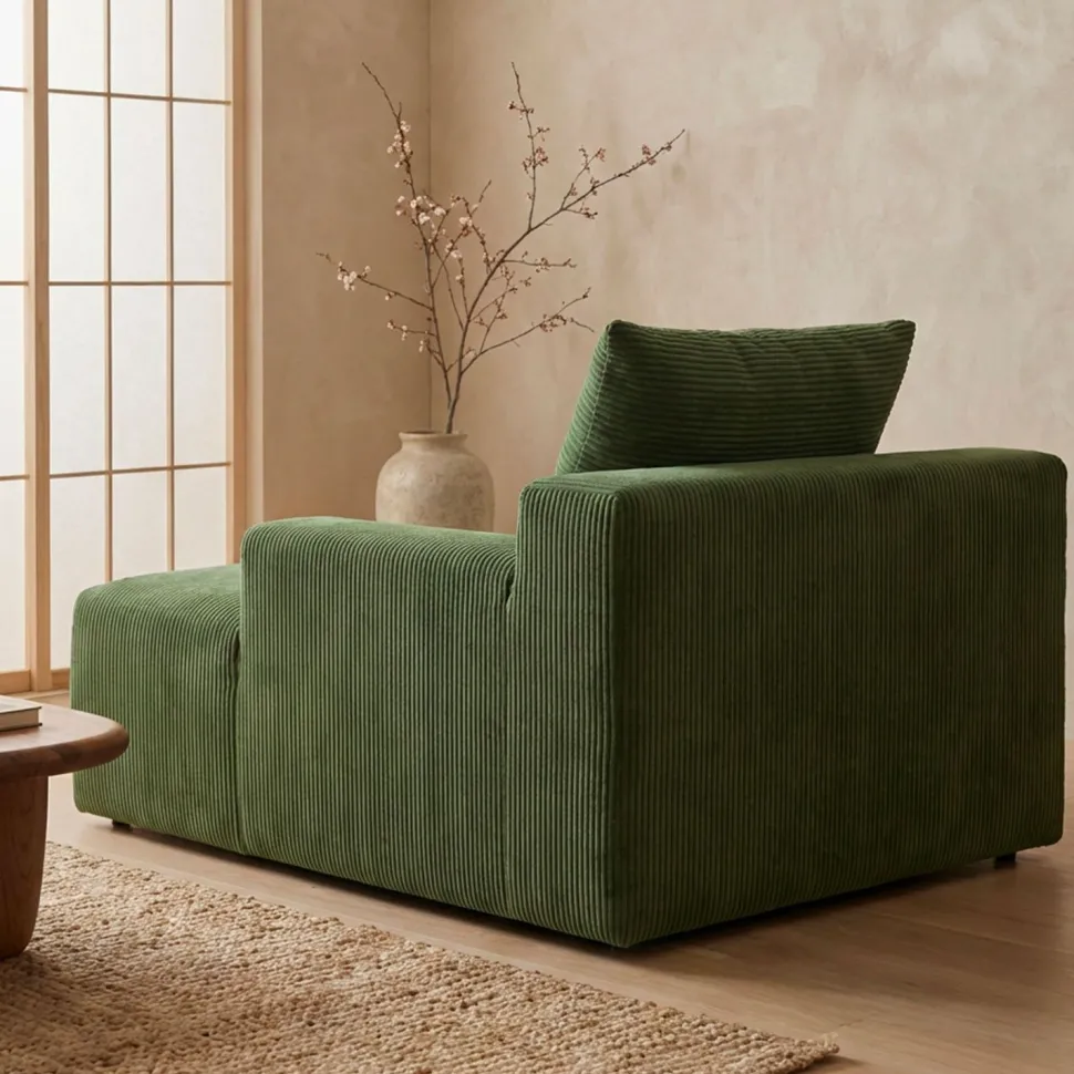 Fauteuil lounge style méridienne Rodin Velours côtelé Vert