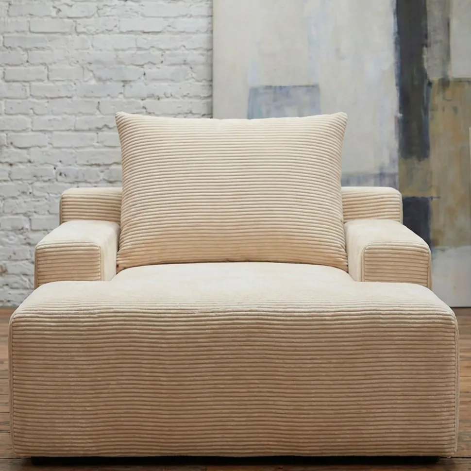 Fauteuil lounge style méridienne Rodin Velours côtelé Beige