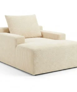 Fauteuil lounge style méridienne Rodin Velours côtelé Beige