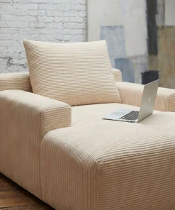 Fauteuil lounge style méridienne Rodin Velours côtelé Beige