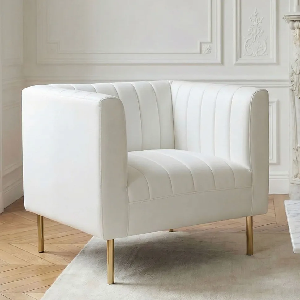 Fauteuil moderne à coutures verticales Sacramento Simili Blanc