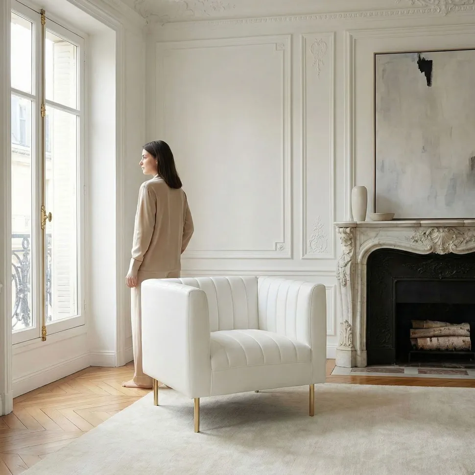 Fauteuil moderne à coutures verticales Sacramento Simili Blanc