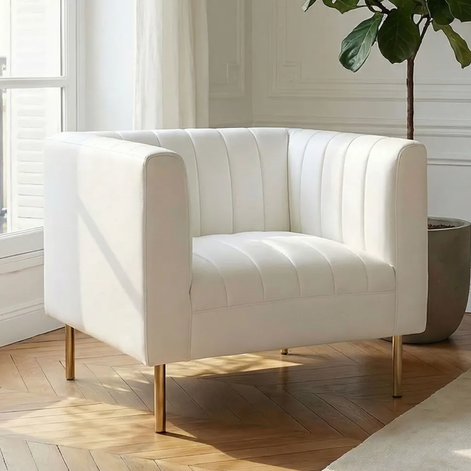 Fauteuil moderne à coutures verticales Sacramento Simili Blanc