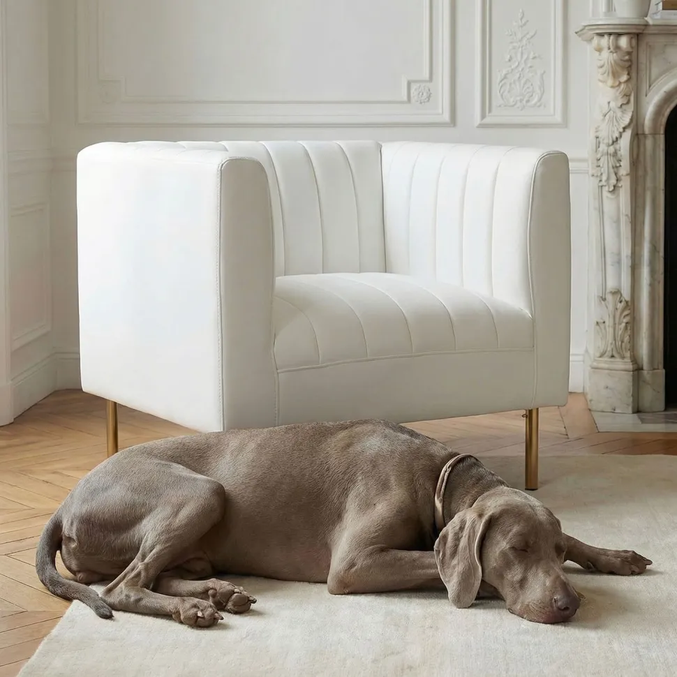 Fauteuil moderne à coutures verticales Sacramento Simili Blanc