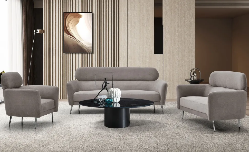 Fauteuil moderne avec haut dossier Damigal Tissu doux Gris taupe