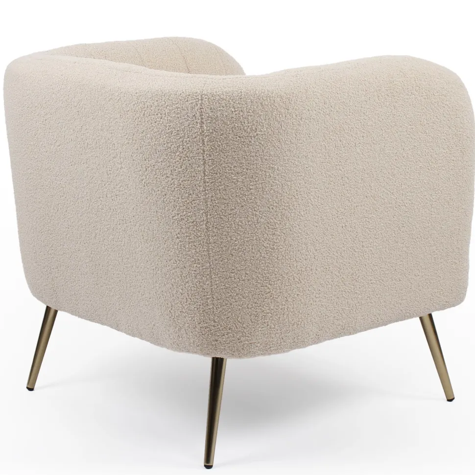 Fauteuil moderne Bombaro pieds métal doré et Tissu bouclette Beige