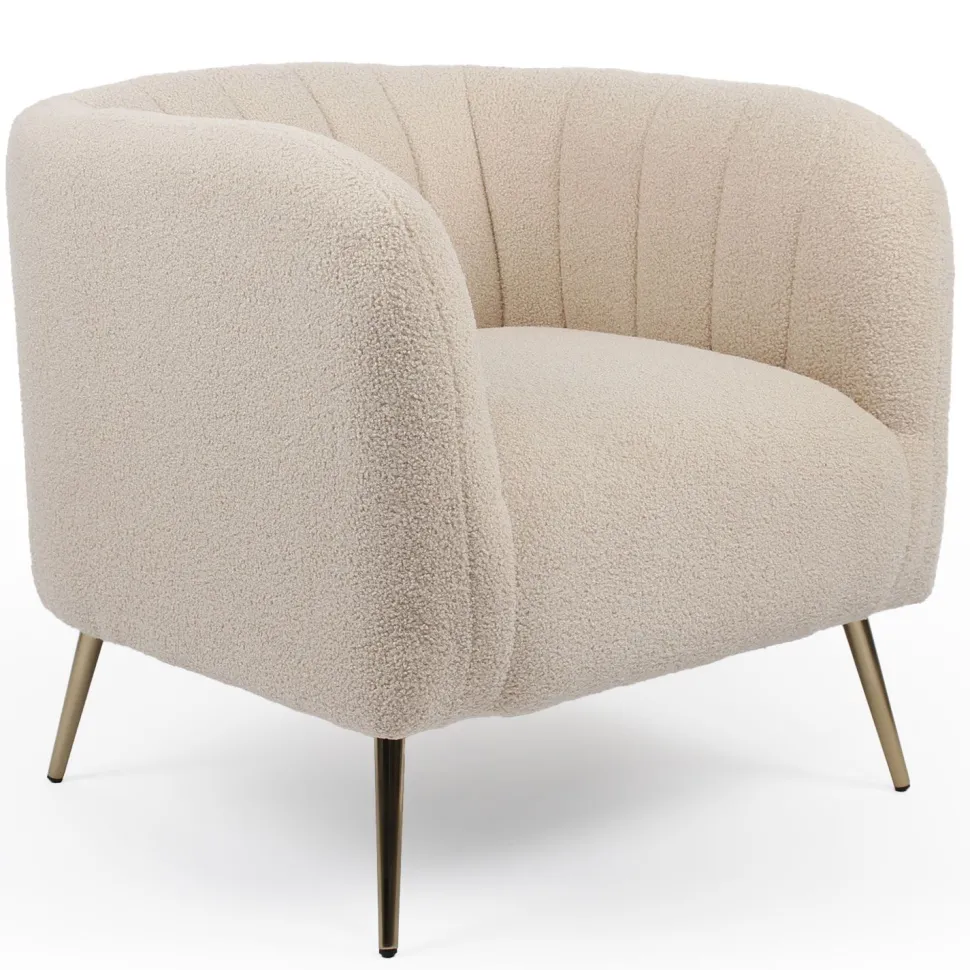 Fauteuil moderne Bombaro pieds métal doré et Tissu bouclette Beige