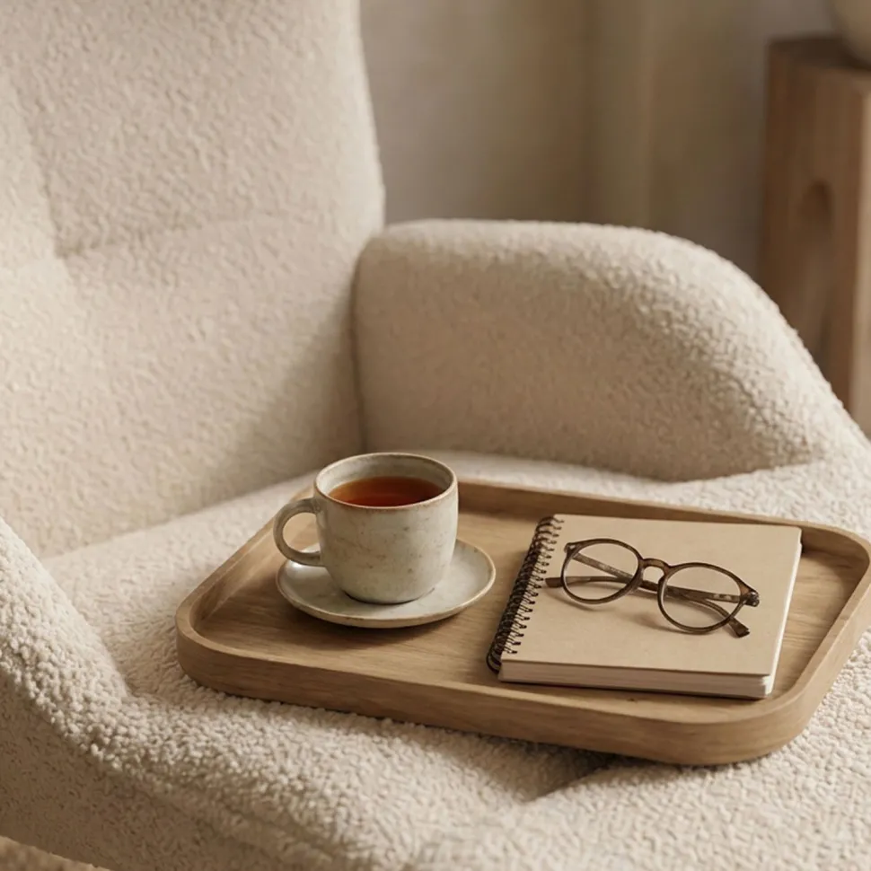 Fauteuil méridienne style bergère relax Shirley Tissu bouclette Beige