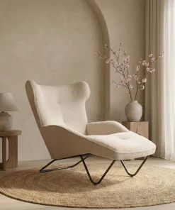 Fauteuil méridienne style bergère relax Shirley Tissu bouclette Beige