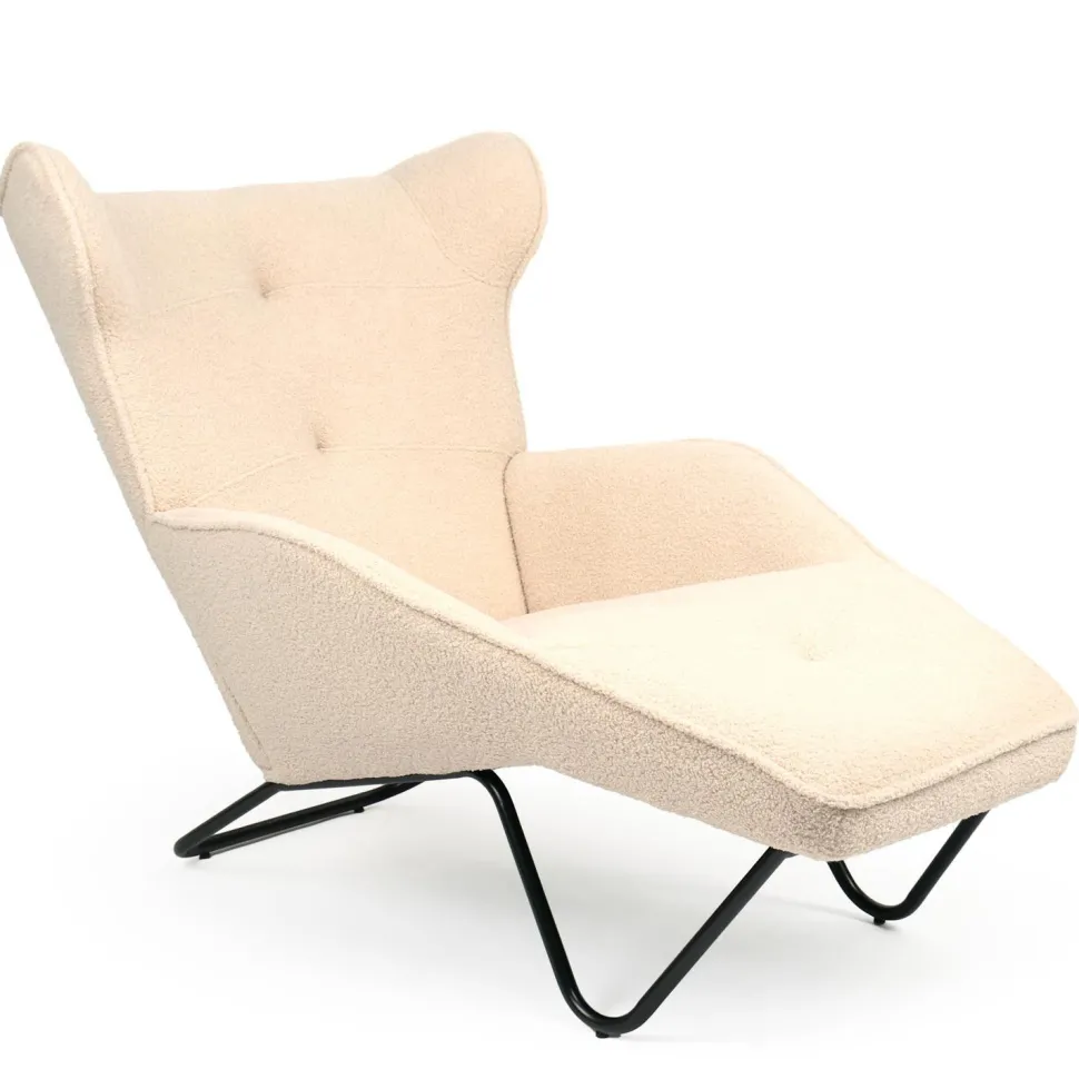 Fauteuil méridienne style bergère relax Shirley Tissu bouclette Beige