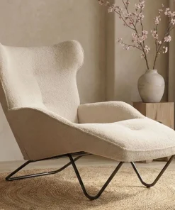 Fauteuil méridienne style bergère relax Shirley Tissu bouclette Beige