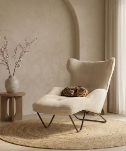 Fauteuil méridienne style bergère relax Shirley Tissu bouclette Beige