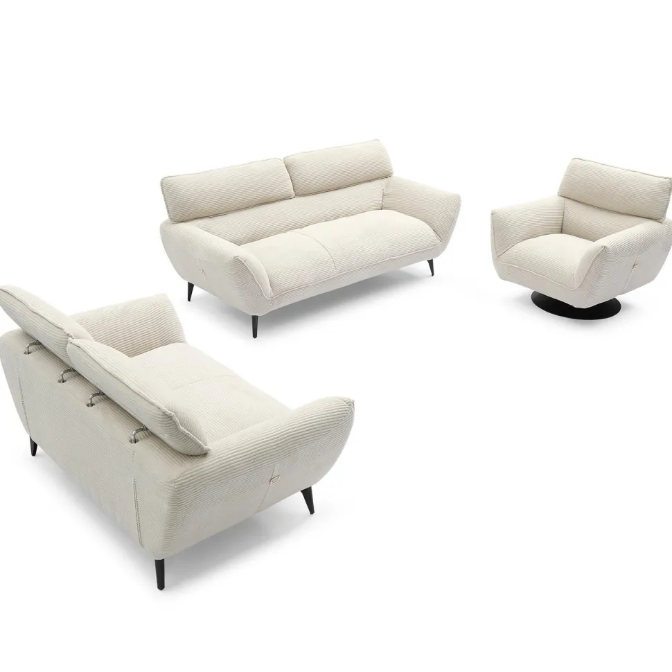 Fauteuil pivotant moderne avec dossier réglable Ghislain Velours côtelé Crème