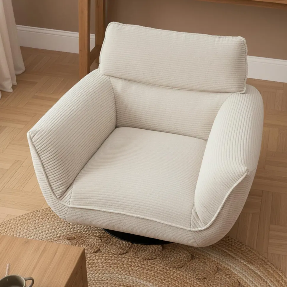 Fauteuil pivotant moderne avec dossier réglable Ghislain Velours côtelé Crème