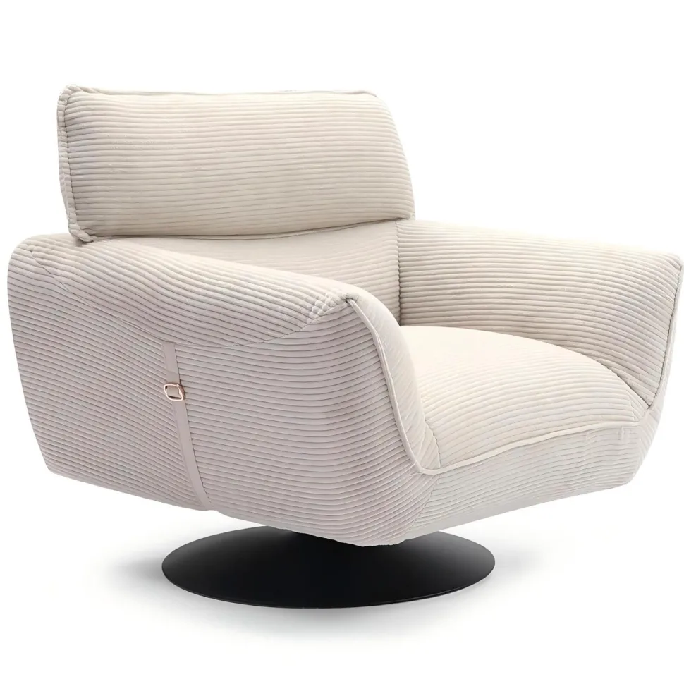 Fauteuil pivotant moderne avec dossier réglable Ghislain Velours côtelé Crème
