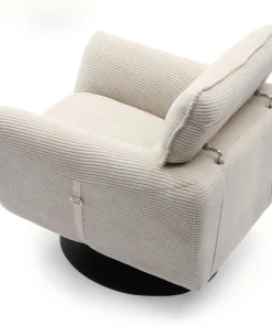 Fauteuil pivotant moderne avec dossier réglable Ghislain Velours côtelé Crème