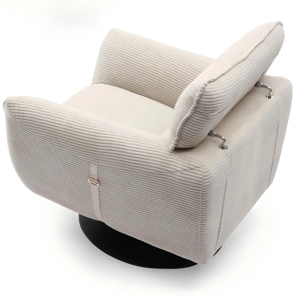 Fauteuil pivotant moderne avec dossier réglable Ghislain Velours côtelé Crème