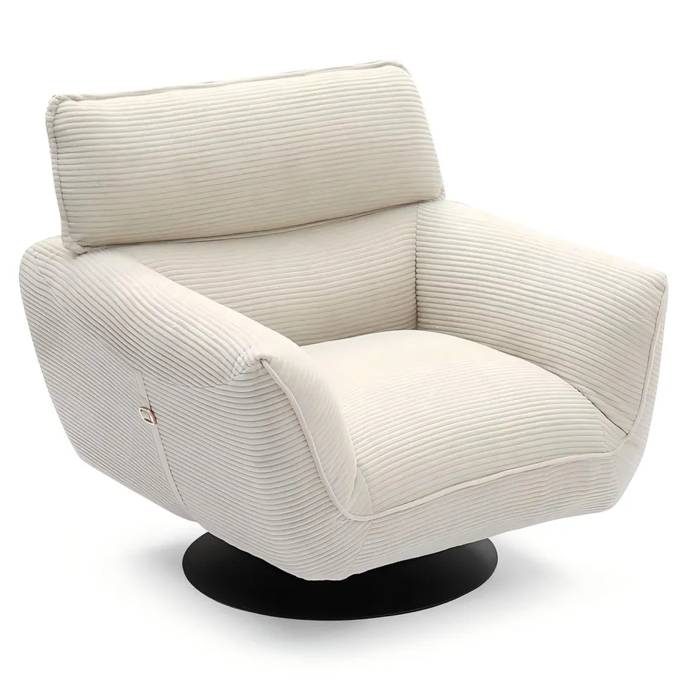 Fauteuil pivotant moderne avec dossier réglable Ghislain Velours côtelé Crème