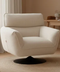 Fauteuil pivotant moderne avec dossier réglable Ghislain Velours côtelé Crème