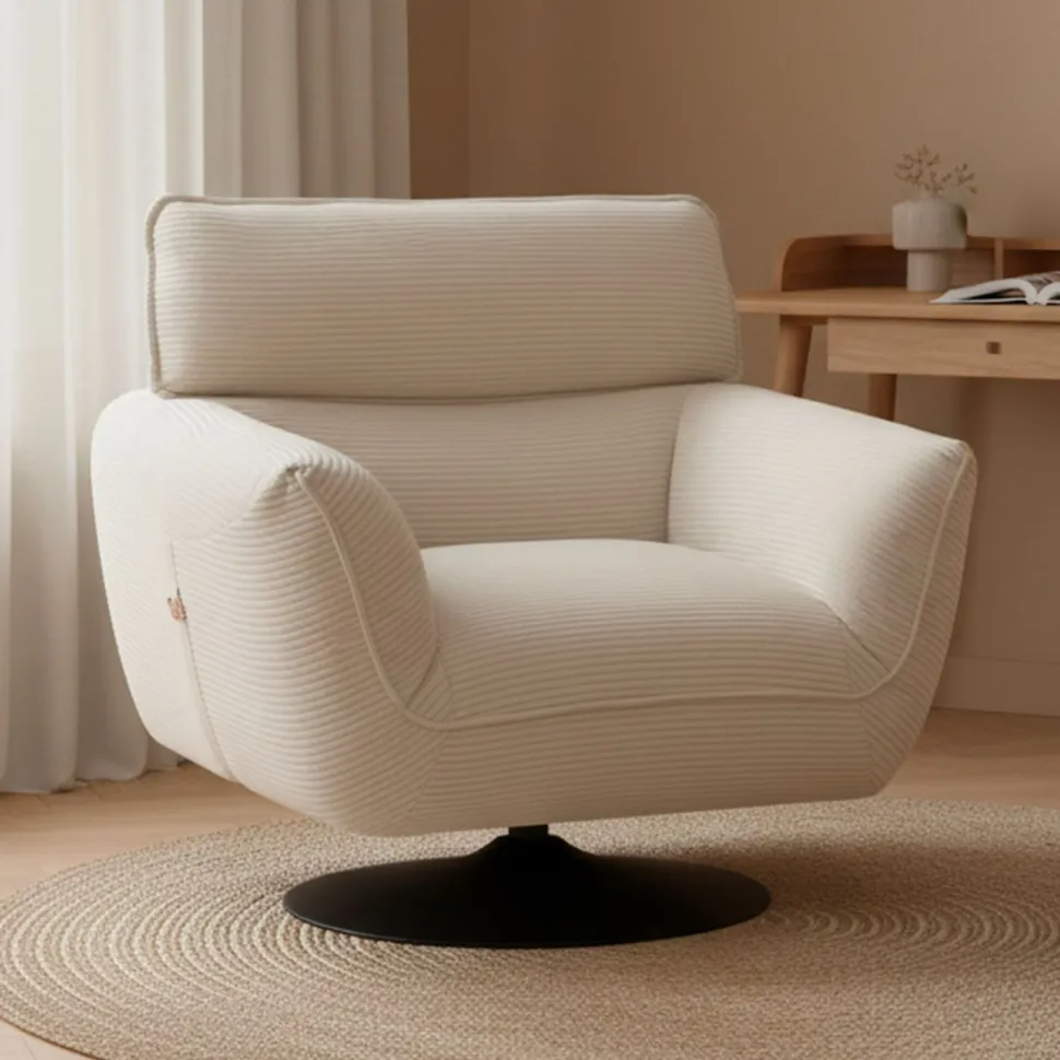 Fauteuil pivotant moderne avec dossier réglable Ghislain Velours côtelé Crème