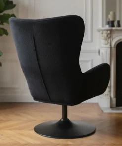 Fauteuil pivotant style bergère Arthuro Velours côtelé Noir