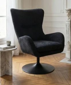 Fauteuil pivotant style bergère Arthuro Velours côtelé Noir