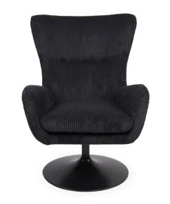 Fauteuil pivotant style bergère Arthuro Velours côtelé Noir
