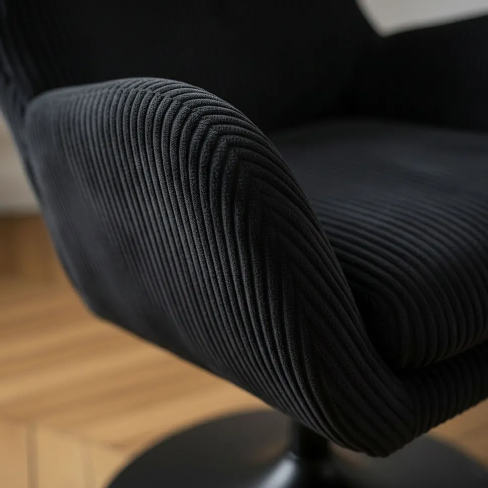 Fauteuil pivotant style bergère Arthuro Velours côtelé Noir