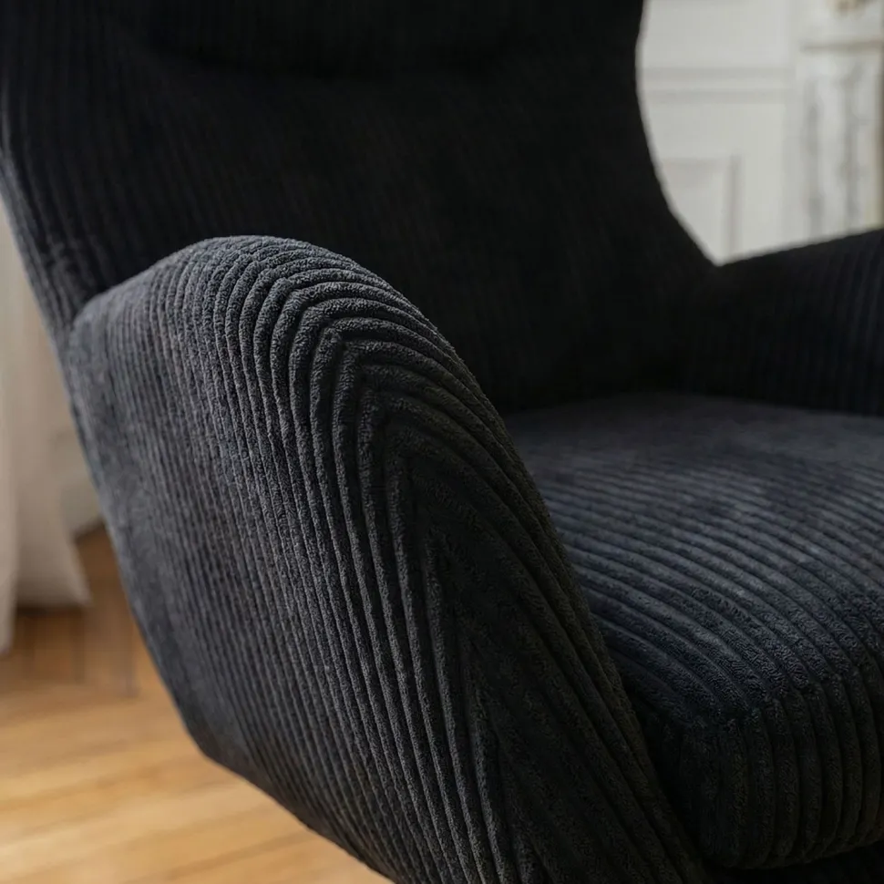 Fauteuil pivotant style bergère Arthuro Velours côtelé Noir