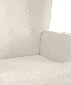 Fauteuil scandinave + pouf Lylou Tissu bouclette lainée Crème